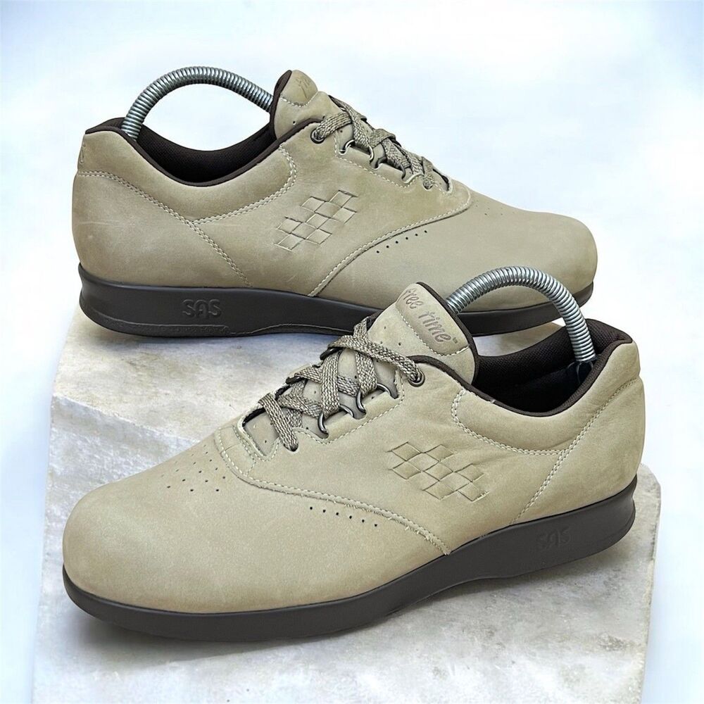 SAS Free Time Comfort Shoes Womens 9.5 M Taupe Nubuck Leather Suede Lace Up USA
